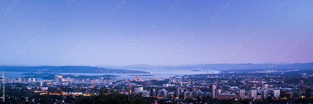 Obraz na płótnie Panoramic view over oslo in the evening. w salonie