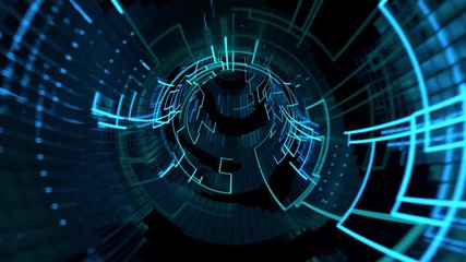 Poster - 3d render of 4k sci-fi tunnel with glowing zones. high detailed surface of spaceship corridor. loopa