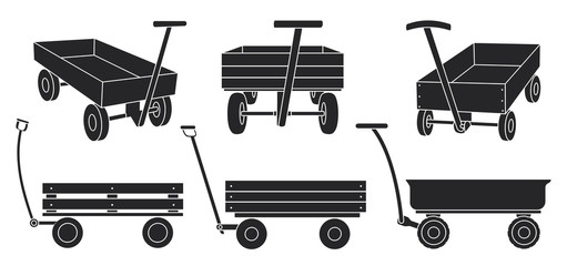 Garden cart black vector illustration on white background. Farm wheelbarrow black set icon.Vector illustration set icon equipment of garden cart.