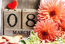 International Women's Day Date Card With Dahlia Flowers