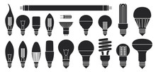 Halogen Bulb Black Vector Set Icon. Illustration Of Isolated Black Icon Halogen Of Light Lamp. Isolated Set Electric And Fluorescent Bulb.