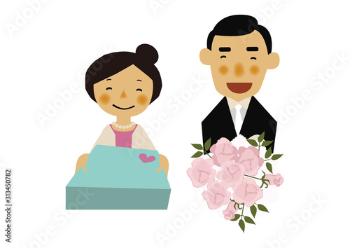 贈り物をする男女のイラスト プレゼントを持つ人物のイラスト Stock ベクター Adobe Stock