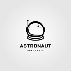 astronaut helmet space walk travel vintage logo vector label badge design illustration