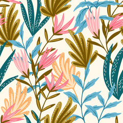 Wall Mural - Seamless floral pink and blue