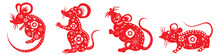 Chinese New Year 2020 Year Of The Rat Red Paper Cut Rat Character, Flower And Asian Elements With Craft Style On White Background.