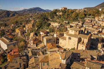 Scenic view of rooftops of Subiaco, Italy