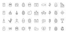 Easter Outline Icons Set - Vector.