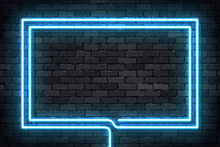 Vector Realistic Isolated Neon Sign Of Blue Rectangle Frame For Template And Layout On The Wall Background.