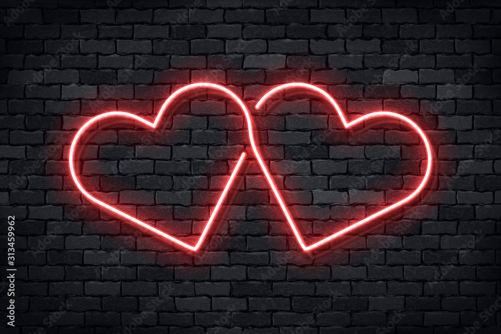 Vector realistic isolated neon sign of Heart for template decoration and layout covering on the wall background. Concept of Happy Valentines Day. - obrazy, fototapety, plakaty 