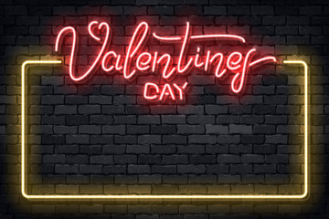 Wall Mural - vector realistic isolated neon sign of happy valentines day frame for template decoration and layout