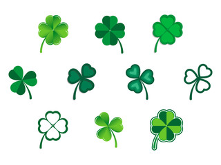 Vector set of green shamrock symbols.