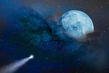 Wall Mural - Comet and planet among the stars in space