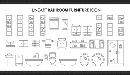 Fototapete - Set room furniture and hand drawn line icons. Outline illustration of interior architecture vector for web design 