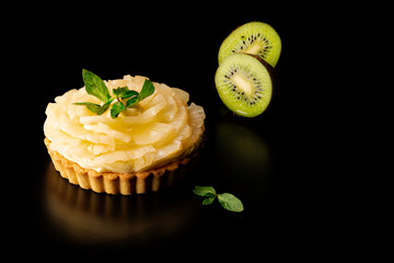 Pineapple tart isolated on black background