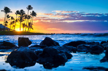 Sunrise Over The Coast Of Kauai, Hawaii.