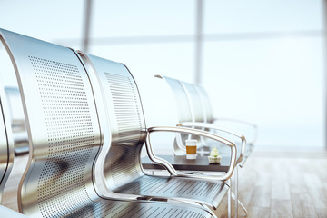 Poster - Airport waiting area with metal chair