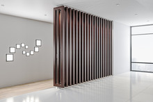 Office Interior With Abstract Wooden Wall