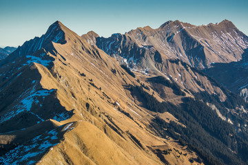 Wall Mural - scenic view of the swiss alps during late summer or autumn in the evening