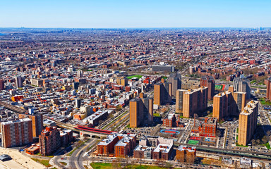 Wall Mural - New York City aerial Panoramic view with urban skyline and residential buildings in Downtown Brooklyn. NYC, USA. Cityscape. American Panorama of Metropolis. NY in US