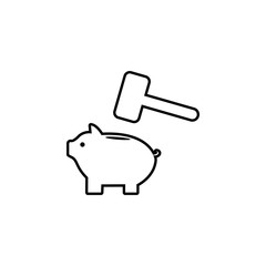 Poster - money pig and hammer icon. Simple thin line, outline vector of banking icons for ui and ux, website or mobile application