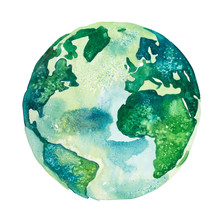 Earth Planet. View Of America And Africa Drawn In Green Colors
