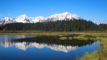 Mt Benson And The Kenai Mountains Reflected In Salmon Creek - Seward, Alaska