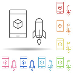 Aufkleber - Augmented reality, launch, rocket, mobile in multi color style icon. Simple thin line, outline vector of augmented reality icons for ui and ux, website or mobile application