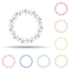 Aufkleber - Flower round background, hand drawn in round in multi color style icon. Simple thin line, outline vector of background for text icons for ui and ux, website or mobile application