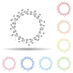 Aufkleber - Leaf round background, hand drawn in round in multi color style icon. Simple thin line, outline vector of background for text icons for ui and ux, website or mobile application
