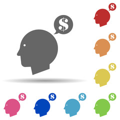 Poster - money, usd, man, dollar, speech multi color style icon. Simple glyph, flat vector of business icons for ui and ux, website or mobile application