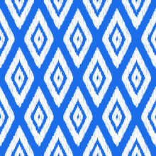 Seamless Blue And White Vintage Ikat Diamonds Outline Textile Pattern Vector