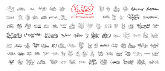 Wall Mural - Christmas Hand Drawn Ink Lettering Vector Greeting Quotes. Merry Christmas and Happy New Year Big Textured Calligraphy Set. Xmas Typography Collection.