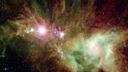 Wall Mural - Stellar formation nursery area in outer space nebula with bright flare light explosion and moving stars. Contains elements furnished by Nasa