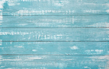 Vintage Beach Wood Background - Old Weathered Wooden Plank Painted In Turquoise Or Blue Sea Color.