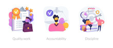 Task And Project Management Icons Set. Leadership, Career Goals And Perspectives. Quality Work, Accountability, Discipline Metaphors. Vector Isolated Concept Metaphor Illustrations.