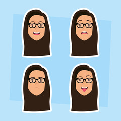 Canvas Print - group of women with eyeglasses heads and expressions