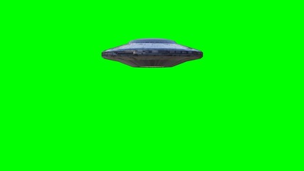 Wall Mural - ufo fly by, rotating spaceship with extraterrestrial visitors, alien flying saucer isolated on green