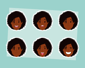 Canvas Print - group of afro women heads and expressions