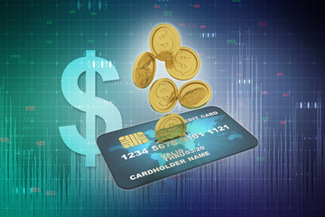 Poster - 3d rendering credit card and coins