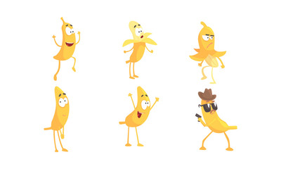 Poster - Cartoon Banana Character Doing Various Things Vector Set