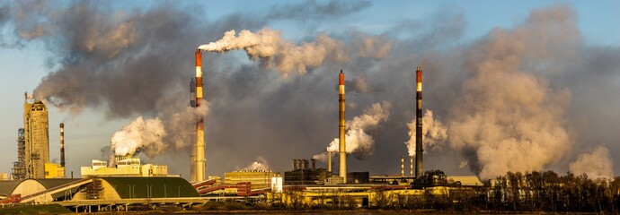 chemical plant in Poland emitting huge amounts of smoke, dust and pollutants emitted into the atmosphere