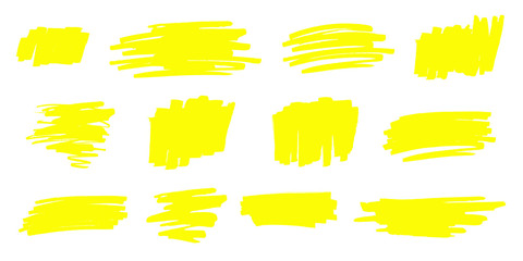 Wall Mural - vector yellow grungy highlight hand drawn marker strokes and highlight frame backgrounds isolated on