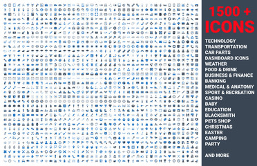 Set of 1500 vector icons glyph