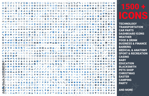 Fotomural Set of 1500 vector icons glyph