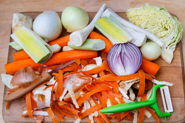 Sticker - Sliced vegetables on a wooden board.