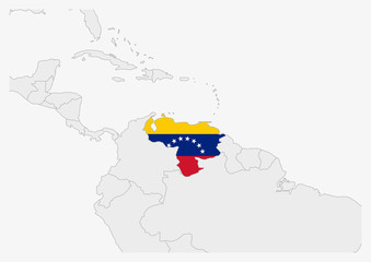 Wall Mural - Venezuela map highlighted in Venezuela flag colors