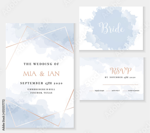 Cuadros en Lienzo Stylish dusty blue and gold geometric vector design cards.