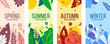Seasons elements vector set.  Social backgrounds, cover design templates, banners with leaves and herbs.