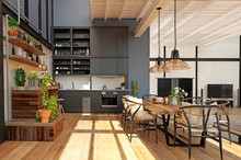 Modern Domestic Kitchen Interior.