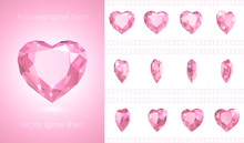 Vector Frames Of Rotating Spinel Heart. Cute Pink Crystal Valentine. Symbol Of Love. Set Of 3d Realistic Icons. 12 Frames Per Second. Looped Sequence For GIF, Flash, HTML Animation. Isolated Clipart